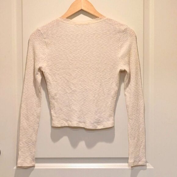 $5 Item! Audrey 3+1 S Waffle Knit Cream Crop Top w Lace Collar- SEE SIZE NOTES - Picture 3 of 4